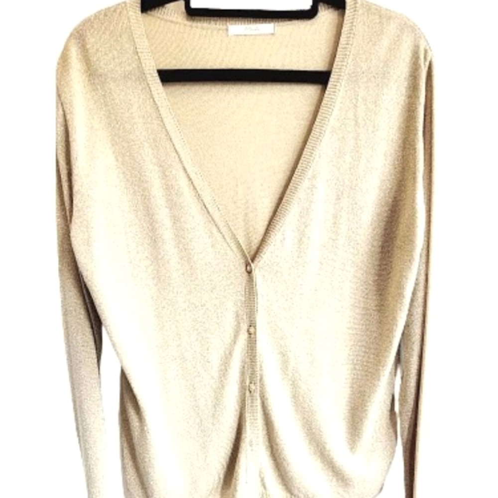 ELLOCLIP Yellow Gold Metallic V-neck Cardigan Sweater size 3L (Japan-XL Canada)